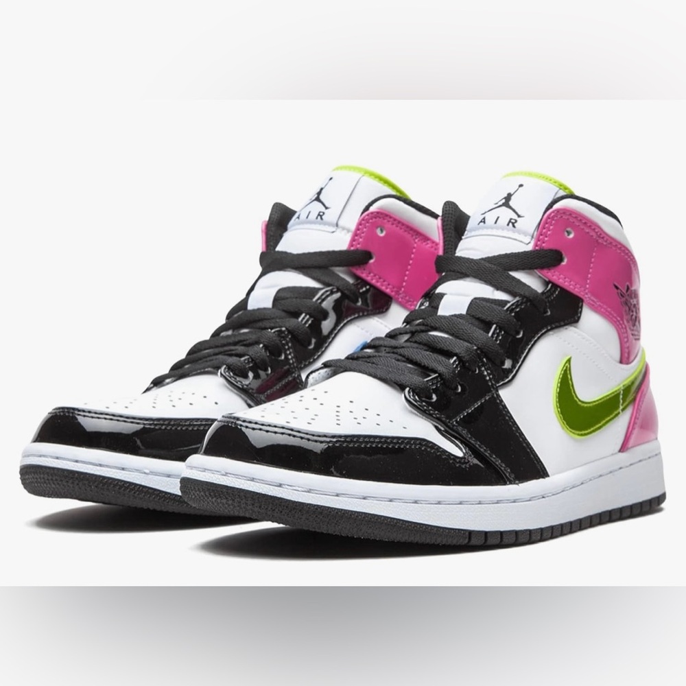 Jordan 1 Mid SE Cyber Active Fuchsia Black and White Athletic Shoes CZ9834-100